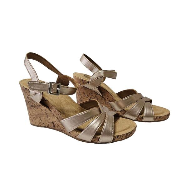 B.O.C Apple Wedge Sandal Womens Size 10 Medium Rose Gold Ankle Straps - Picture 1 of 12